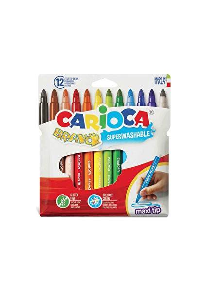 3 Adet Carioka Bravo Süper Yıkanabilir Keçeli Boya 12LI