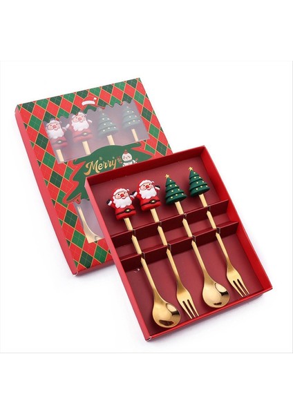 Noel Set Takım Kaşığı ve Çatal Seti Tatlı Kaşık Meyve Çatal Kahve Kaşık Sofra Seti C (Yurt Dışından)