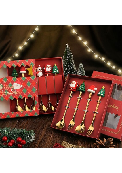 Noel Set Takım Kaşığı ve Çatal Seti Tatlı Kaşık Meyve Çatal Kahve Kaşık Sofra Seti C (Yurt Dışından) fırsatları