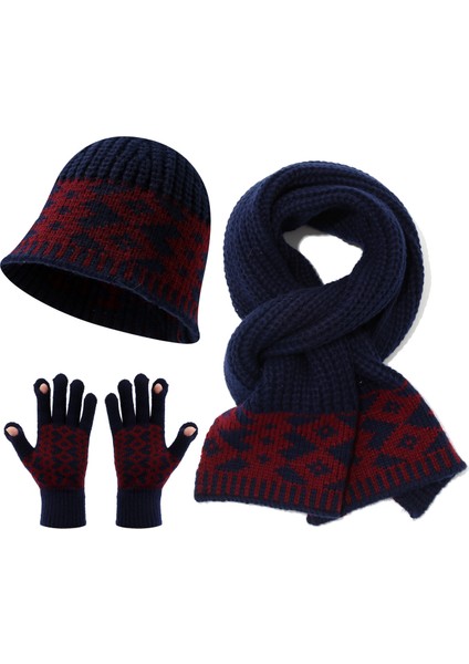 Kış Sıcak Örme Şapka Eşarp Eldiven Üç Parçalı Seti (Yurt Dışından)