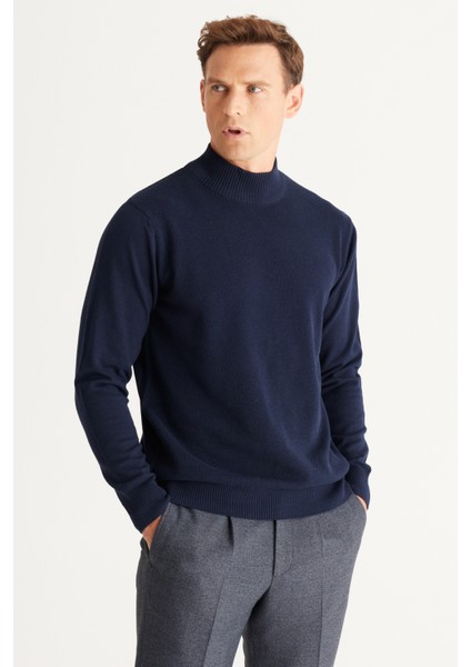 ALTINYILDIZ CLASSICS Erkek Lacivert Standart Fit Normal Kesim Yarım Balıkçı Yaka Pamuklu Triko Kazak fiyatları