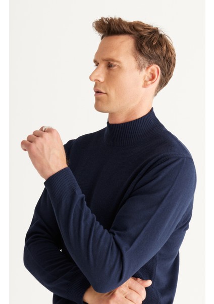 ALTINYILDIZ CLASSICS Erkek Lacivert Standart Fit Normal Kesim Yarım Balıkçı Yaka Pamuklu Triko Kazak fırsatları