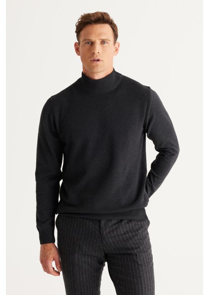 ALTINYILDIZ CLASSICS Erkek Antrasit Standart Fit Normal Kesim Yarım Balıkçı Yaka Pamuklu Triko Kazak modelleri