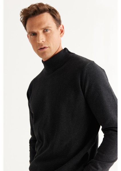 ALTINYILDIZ CLASSICS Erkek Antrasit Standart Fit Normal Kesim Yarım Balıkçı Yaka Pamuklu Triko Kazak indirimleri