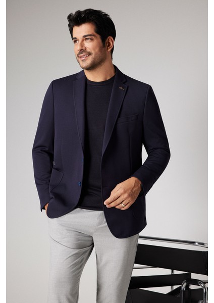ALTINYILDIZ CLASSICS Erkek Lacivert Slim Fit Dar Kesim Mono Yaka Casual Blazer Ceket