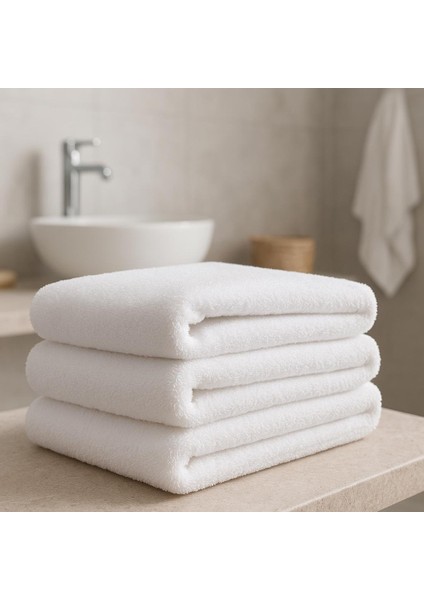 3 Adet 90x150 Cm Beyaz Otel Banyo Havlusu 620 Gram