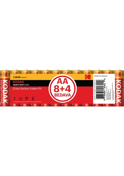 Çinko Karbon Kalem Pil Shrink Aa 8+4 3 Adet