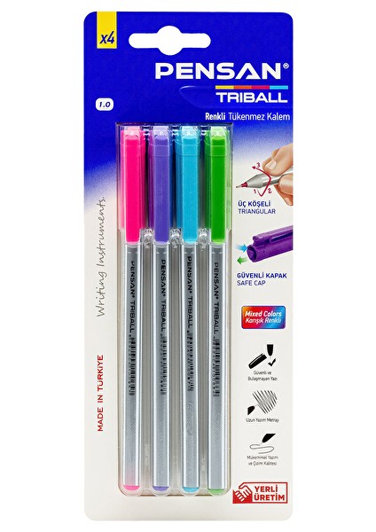 4 Adet Pensan Triball Tükenmez Kalem Renkli 4'lü