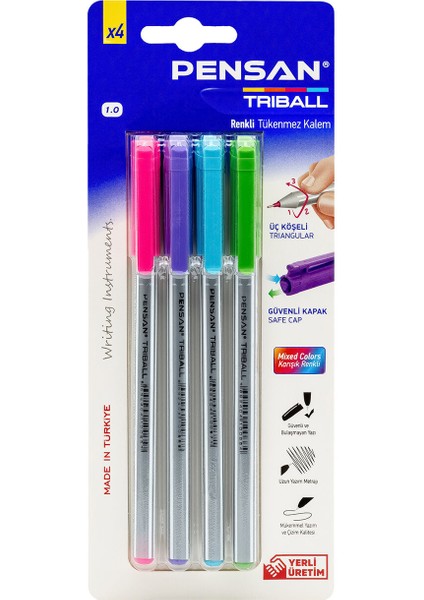 4 Adet Pensan Triball Tükenmez Kalem Renkli 4'lü fiyatları