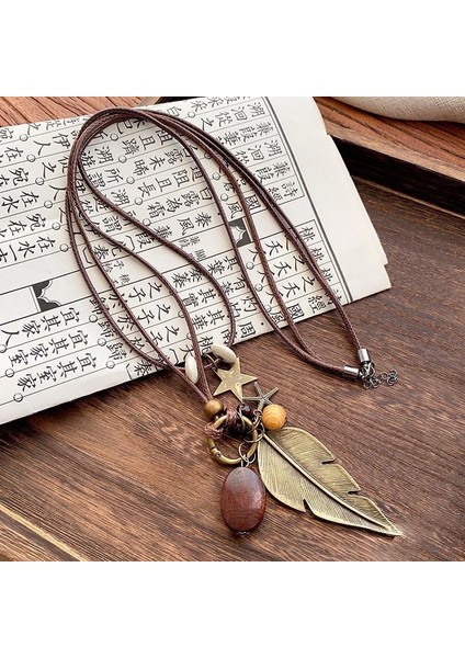 Yeni Çin Zen Uzun Bronz Tüy Kolye Vintage Bohem Etnik Tarzı Çift Jumper Giyim Uzun Aksesuarlar (Yurt Dışından)