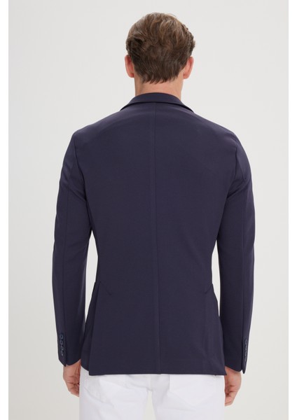 ALTINYILDIZ CLASSICS Erkek Lacivert Slim Fit Dar Kesim Mono Yaka Casual Blazer Ceket