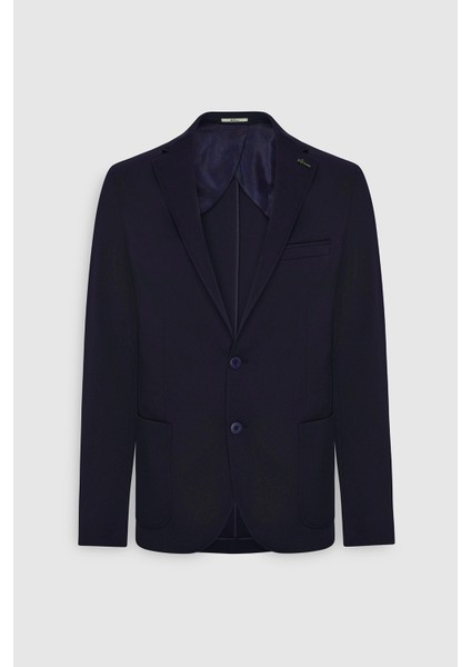 ALTINYILDIZ CLASSICS Erkek Lacivert Slim Fit Dar Kesim Mono Yaka Casual Blazer Ceket