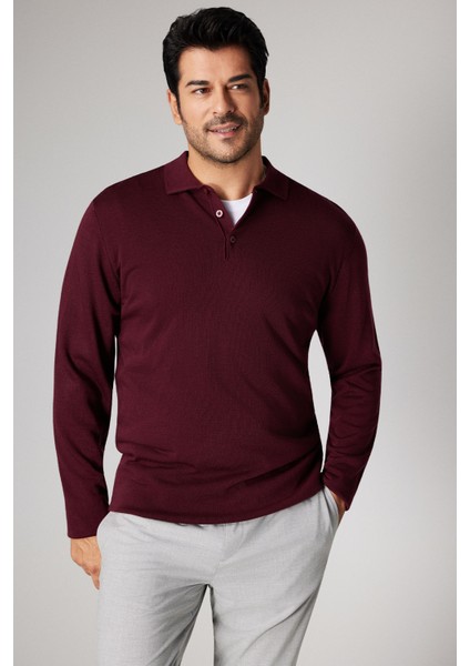 ALTINYILDIZ CLASSICS Erkek Bordo Tüylenme Yapmayan Anti Pilling Kumaş Standart Fit Normal Kesim Polo Yaka Triko Kazak