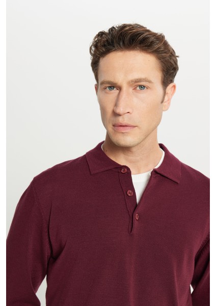 ALTINYILDIZ CLASSICS Erkek Bordo Tüylenme Yapmayan Anti Pilling Kumaş Standart Fit Normal Kesim Polo Yaka Triko Kazak indirimleri