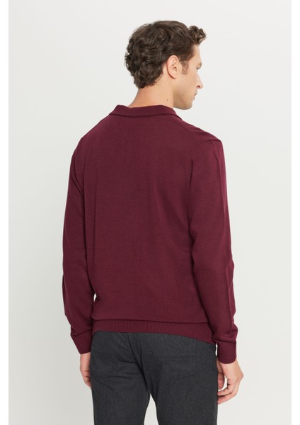ALTINYILDIZ CLASSICS Erkek Bordo Tüylenme Yapmayan Anti Pilling Kumaş Standart Fit Normal Kesim Polo Yaka Triko Kazak