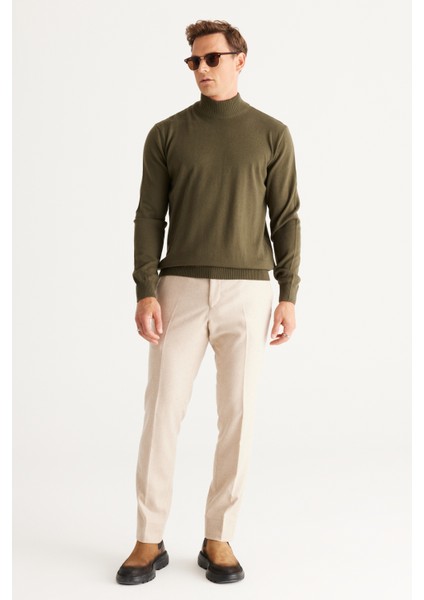 ALTINYILDIZ CLASSICS Erkek Haki Tüylenme Yapmayan Standart Fit Normal Kesim Yarım Balıkçı Yaka Triko Kazak fırsatları