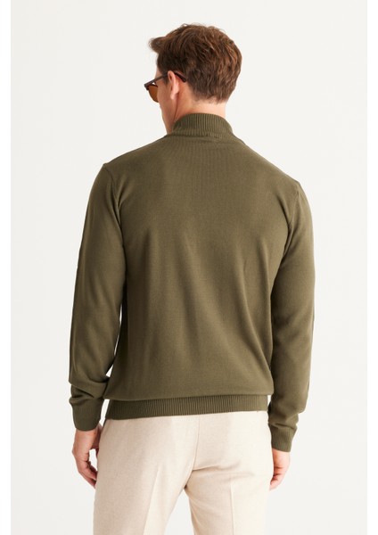 ALTINYILDIZ CLASSICS Erkek Haki Tüylenme Yapmayan Standart Fit Normal Kesim Yarım Balıkçı Yaka Triko Kazak