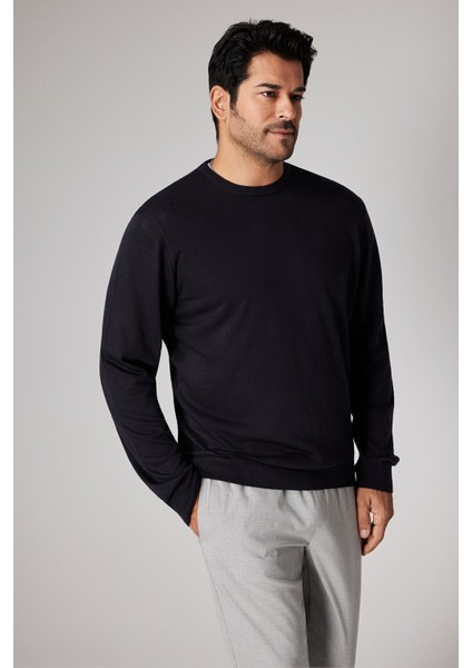 ALTINYILDIZ CLASSICS Erkek Lacivert Standart Fit Normal Kesim Bisiklet Yaka Triko Kazak