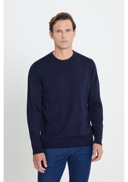 ALTINYILDIZ CLASSICS Erkek Lacivert Standart Fit Normal Kesim Bisiklet Yaka Triko Kazak fırsatları