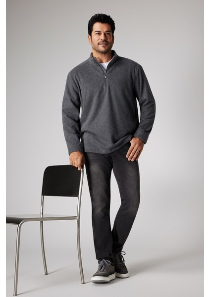 Erkek Antrasit Anti-pilling Tüylenme Yapmayan Standart Fit Dik Yaka Soğuk Geçirmez Polar Sweatshirt fiyatları