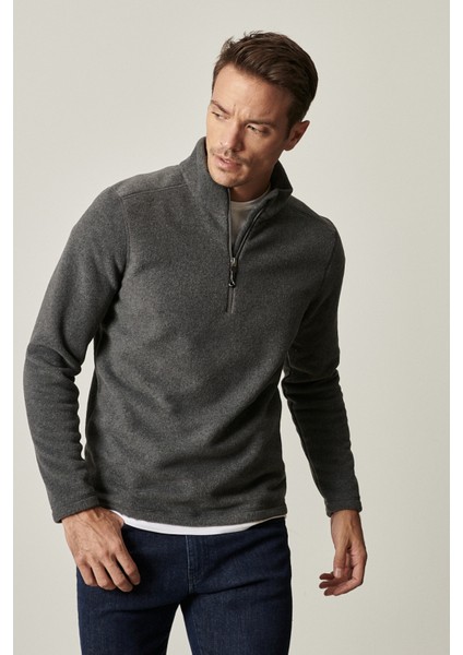 Erkek Antrasit Anti-pilling Tüylenme Yapmayan Standart Fit Dik Yaka Soğuk Geçirmez Polar Sweatshirt modelleri