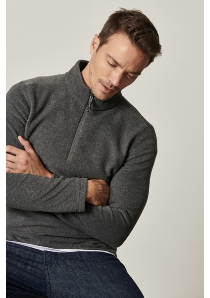 Erkek Antrasit Anti-pilling Tüylenme Yapmayan Standart Fit Dik Yaka Soğuk Geçirmez Polar Sweatshirt fırsatları