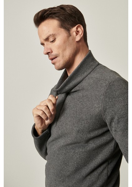 Erkek Antrasit Anti-pilling Tüylenme Yapmayan Standart Fit Dik Yaka Soğuk Geçirmez Polar Sweatshirt indirimleri