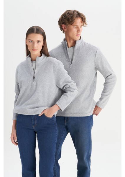 Erkek Gri Anti-pilling Tüylenme Yapmayan Standart Fit Dik Bato Yaka Soğuk Geçirmez Polar Sweatshirt fırsatları