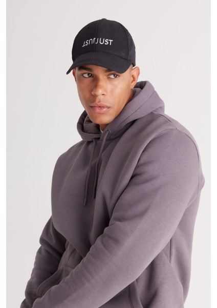 Erkek Koyu Gri Standart Fit Içi Polarlı 3 Iplik Kapüşonlu Kanguru Cepli Pamuklu Sweatshirt