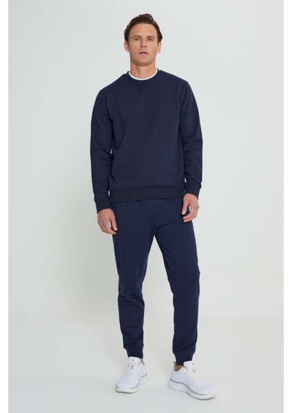 Erkek Lacivert Standart Fit Normal Kesim 2 İplik Recycle Pamuklu Bisiklet Yaka Sweatshirt modelleri