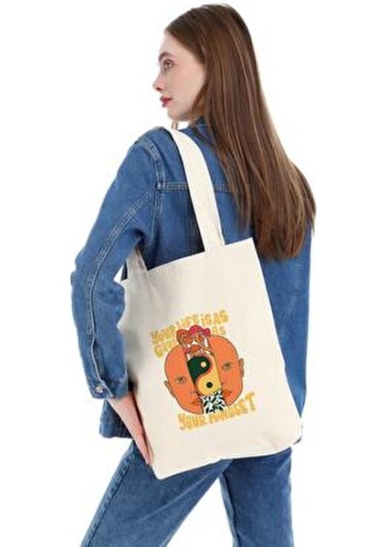 Çınar Kanvas Alışveriş Torbası Bej Renk Baskılı 35x40x8 cm Çok Amaçlı Kullanım İçin modelleri