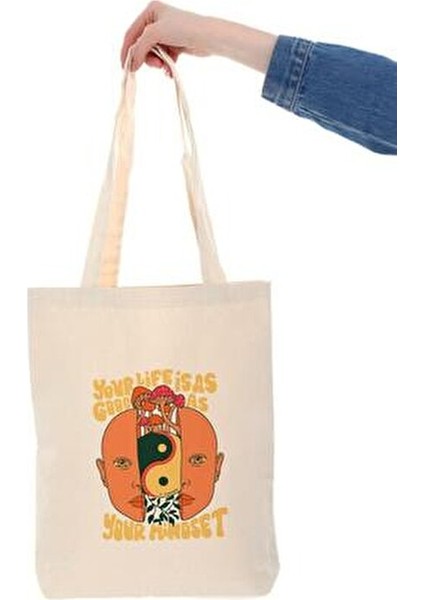 Çınar Kanvas Alışveriş Torbası Bej Renk Baskılı 35x40x8 cm Çok Amaçlı Kullanım İçin