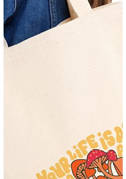 Çınar Kanvas Alışveriş Torbası Bej Renk Baskılı 35x40x8 cm Çok Amaçlı Kullanım İçin