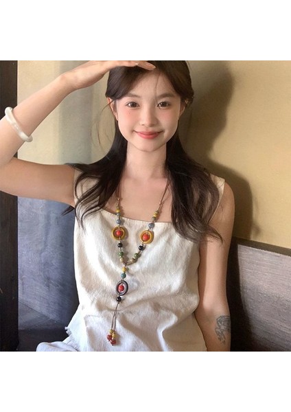 Yeni Çin Zen Uzun Bronz Tüy Kolye Vintage Bohem Etnik Tarzı Çift Jumper Giyim Uzun Aksesuarlar (Yurt Dışından)