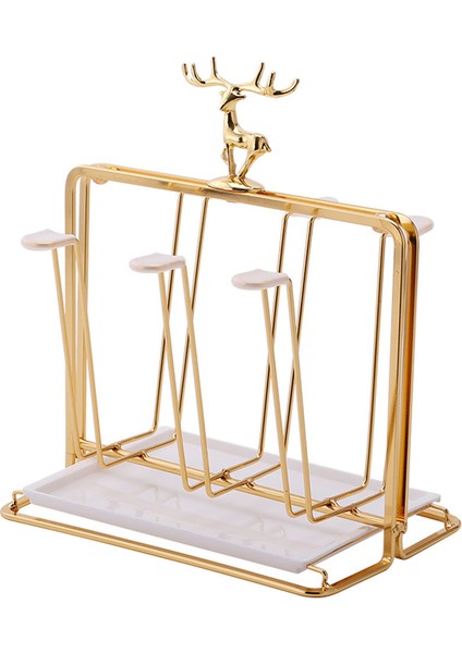 Su Drenaj Kupası Tutucu Lüks Cam Rafı Ev Elk Su Kupası Tahliye Standı 6 Bardak Mutfak Aracı Organize Bardak Kurutma (Yurt Dışından)