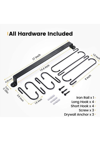 Duvar Için Kahve Kupa Tutucu: 17 Inç Siyah Kahve Bara Kupa Askı Kancaları - Asılı Kahve Kupası Raf Depolama Organizatör 2 Pcs (Yurt Dışından) fiyatları