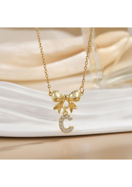 Yeni Basit Kakma Zirkonya Yay Kolye Kadın Basit Yüksek Sınıf Mücevher Duygusu Titanyum Çelik Renk Kaybetmez (Yurt Dışından)