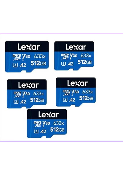 5'li Paket 633X 512GB 100MB-70MB/S Microsdxc Uhs-1 Class 10 A2 V30 U3 Hafıza Kartı (LSDMI512BB633A)