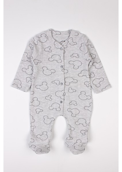 Yenidoğan Patikli Tulum Mouse Baskılı Çıtçıtlı Bebek Tulumu