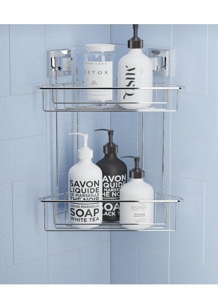 Banyo Köşe Rafı Kendinden Yapışkanlı 2 Katlı Easyfix