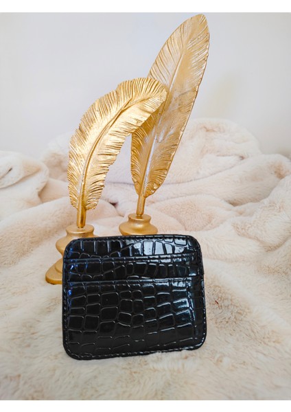 Kadın Timsah Desenli Deri Kartlık