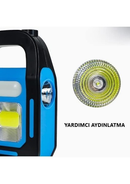 Işıldak Fener | Güneş Enerjili ve USB Şarjlı Kamp Lambası | LED Kamp Feneri El Feneri | Taşınabilir 3 Fonksiyonlu Işık | 300 Lümen 6500K Beyaz Işık | IP44 | Mavi Renk Noas (G Energy) indirimleri