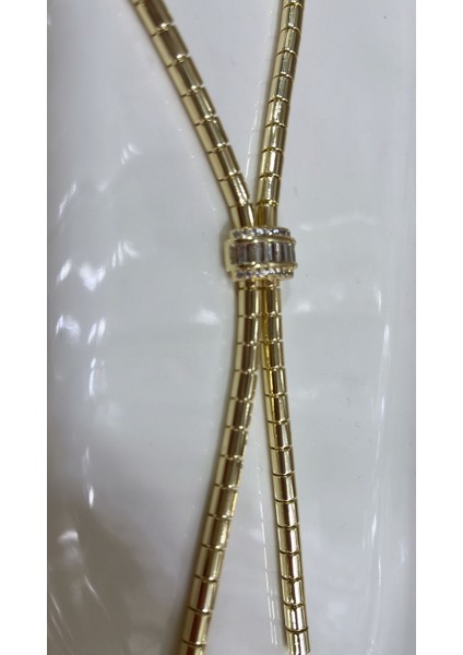 Lüks Tasarım Baget Taşlı Altın Rengi Lariat Kolye (Kravat Modeli)