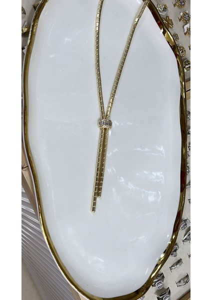 Lüks Tasarım Baget Taşlı Altın Rengi Lariat Kolye (Kravat Modeli) modelleri