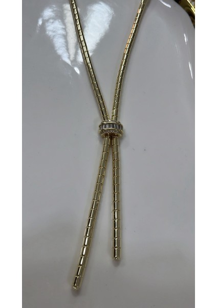 Lüks Tasarım Baget Taşlı Altın Rengi Lariat Kolye (Kravat Modeli) indirimleri