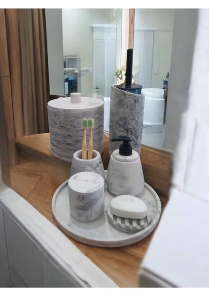 Mermer Desen Beton Banyo Seti,tuvalet Fırçası,çöp Kovası,katı,sıvı Sabunluk,tepsi,pamukluk fiyatları