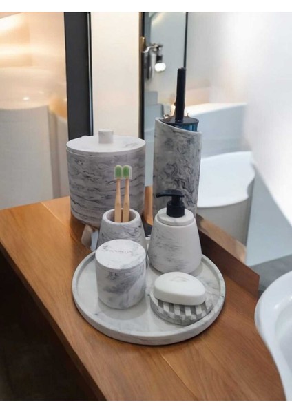 Mermer Desen Beton Banyo Seti,tuvalet Fırçası,çöp Kovası,katı,sıvı Sabunluk,tepsi,pamukluk modelleri