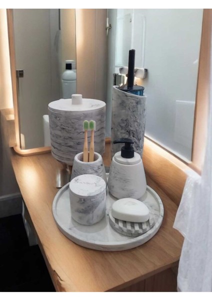 Mermer Desen Beton Banyo Seti,tuvalet Fırçası,çöp Kovası,katı,sıvı Sabunluk,tepsi,pamukluk fırsatları