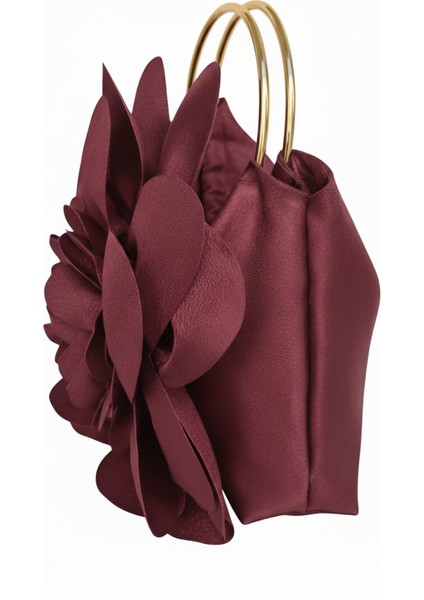 Bordo Kumaş Gold Metal Saplı Gül Çiçek Çanta El Çantası Abiye Günlük Şık Kadın Çantası indirimleri
