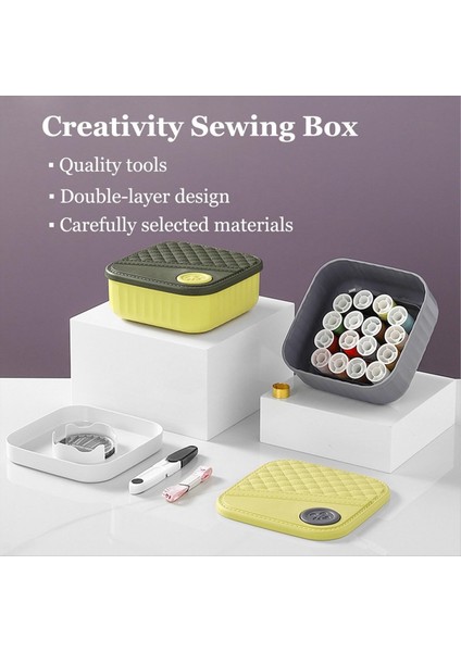 Dikiş Kutusu Taşınabilir, Dıy Dikiş Malzemesi Kiti, Iplikler, Iğneler, Makas, Cetvel, Mavi Gri (Yurt Dışından) fiyatları